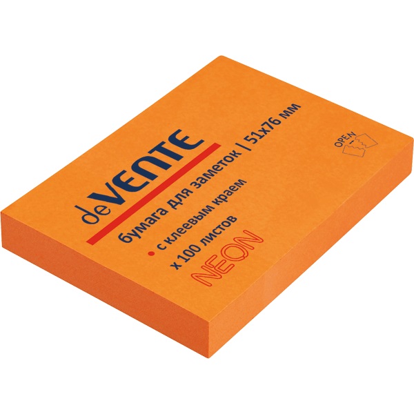 Клейкая бумага для заметок deVENTE 51x76 мм, 100л, неоновая оранжевая 2010315 ВЫВОД