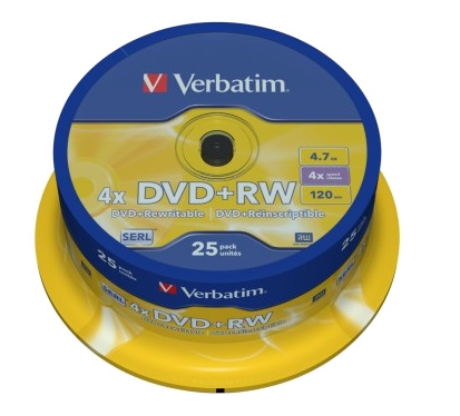 Компакт-диск DVD+RW 4.7Гб 4х Verbatim, Cake Box 25шт