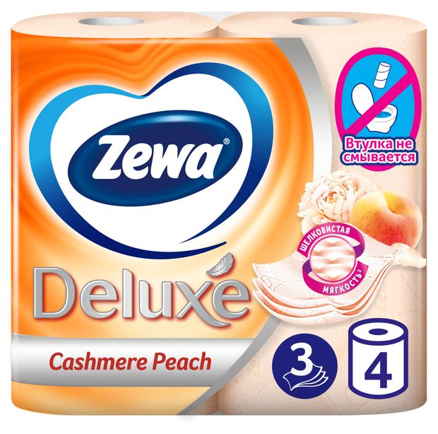 Туалетная бумага 4 рул. 3-х слойная ZEWA Deluxe Персик