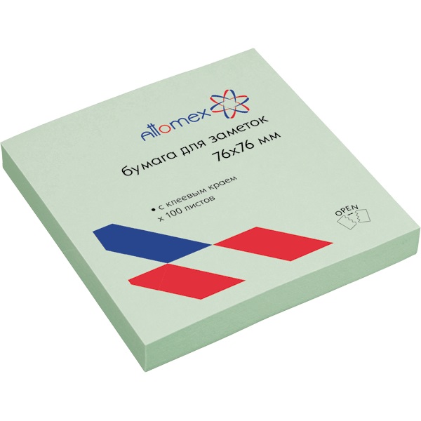 Клейкая бумага для заметок Attomex 76x76 мм, 100л, зеленая 2010711