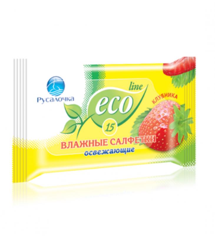 Влажные салфетки 15шт ECO LINE клубника