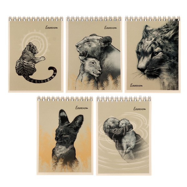 Блокнот А6 спир.,40 л.кл. ТОТЕМНЫЕ ЖИВОТНЫЕ, выбор.ТВИН-лак, ассорти 410002