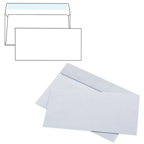 Конверт евростандарт Е65 (110x220) 80г. чистый, силикон (с отрывной полосой) 15-3986