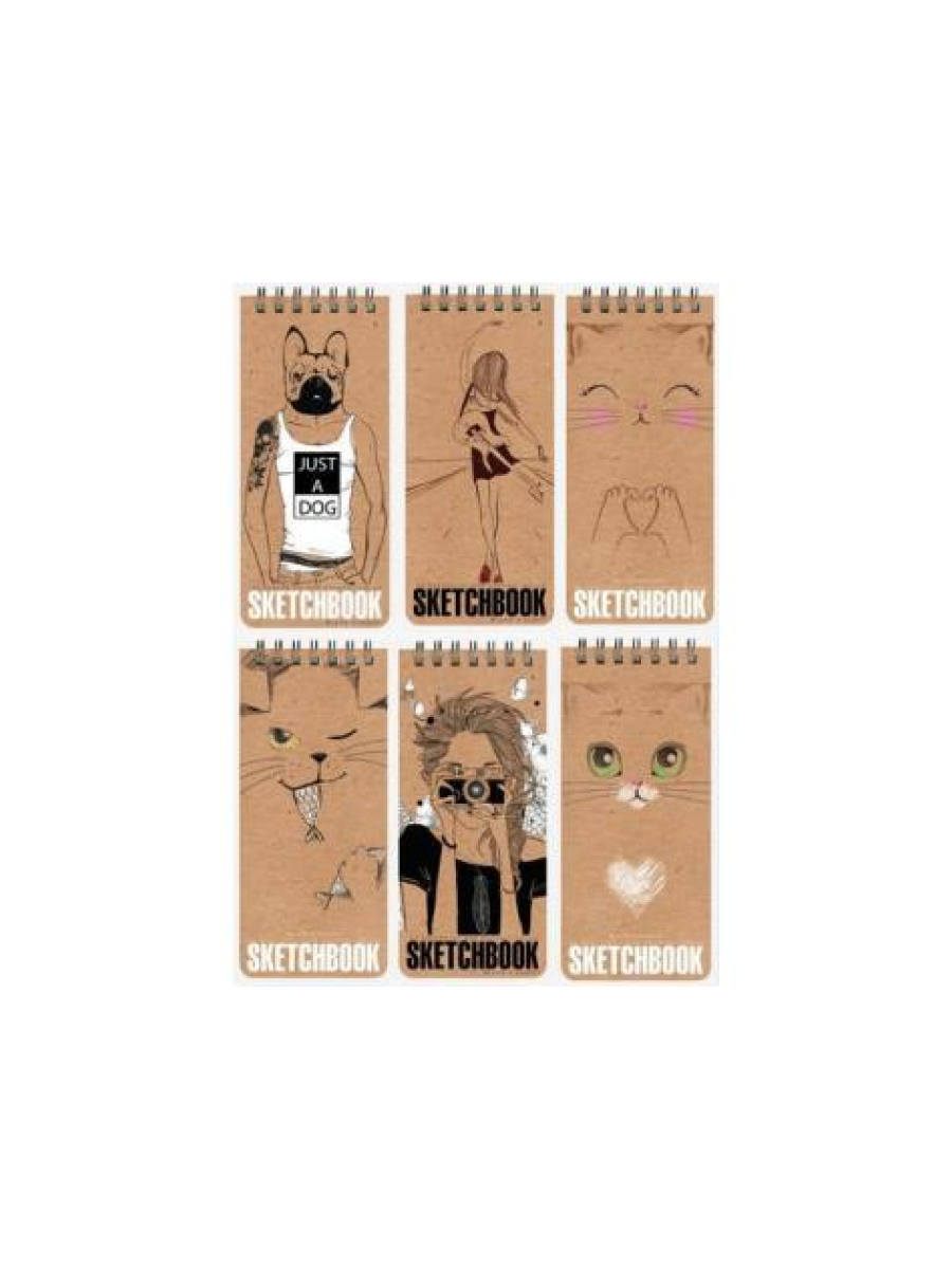 Скетчбук А5 105*220мм 80л. BrunoVisconti, спираль, крафт, ассорти 1-553/03