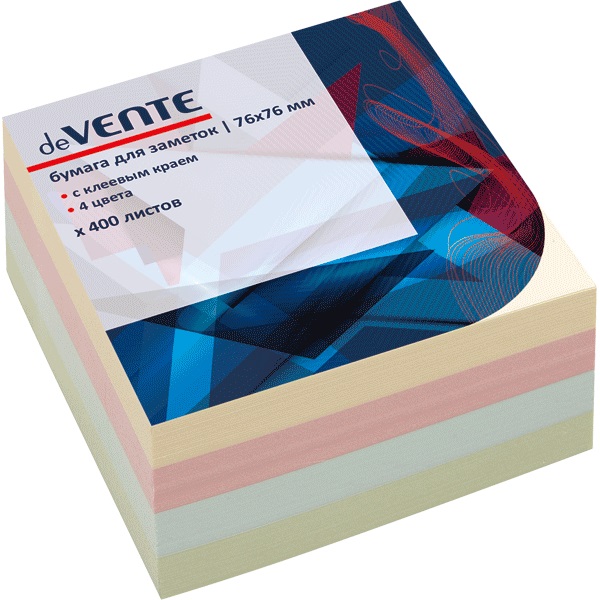 Клейкая бумага для заметок deVENTE 76x76 мм, 400л, 4цв. 2010341