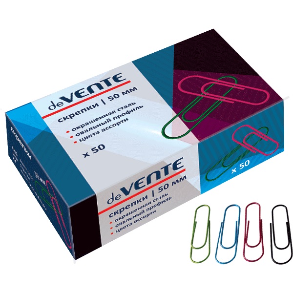 Скрепки 50 мм/50 шт deVENTE 4135327 цветные