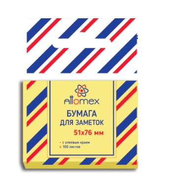 Клейкая бумага для заметок Attomex 51*76 мм, 100л, желтая 2010001 ВЫВОД