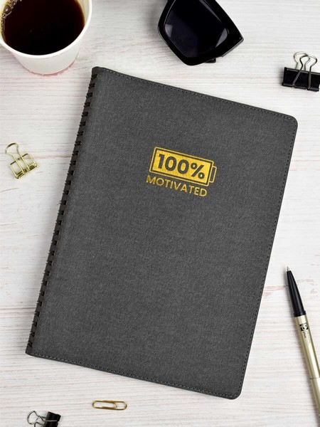 Записная книжка А5+ ESCALADA ДЖИНС, 96л, кожзам, спираль, тиснение, черный 64047