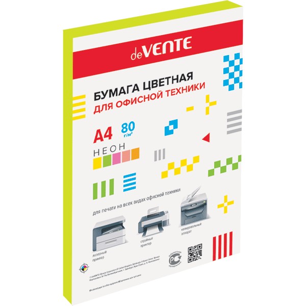 Бумага цветная А4 100л deVENTE, неон желтый 2072207