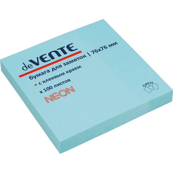 Клейкая бумага для заметок "deVENTE" 76x76 мм, 100л, неоновая голубая 2010333