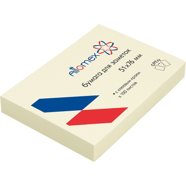 Клейкая бумага для заметок Attomex 51x76 мм, 100 л, желтая 2010301