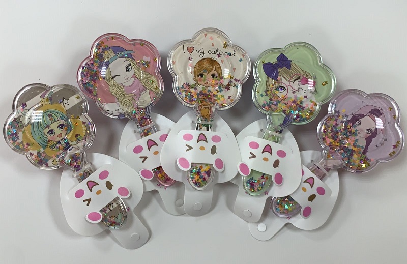 Расческа Цветочек, с блестками и рисунком, ассорти