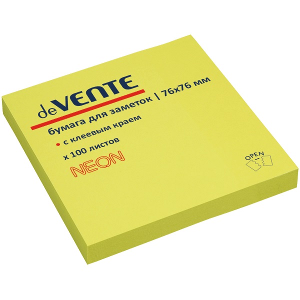 Клейкая бумага для заметок deVENTE 76x76 мм, 100л, неоновая зеленая 2010330