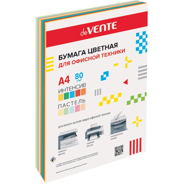 Бумага цветная А4 100л deVENTE, интенсивные и пастельные цвета, ассорти 2072258
