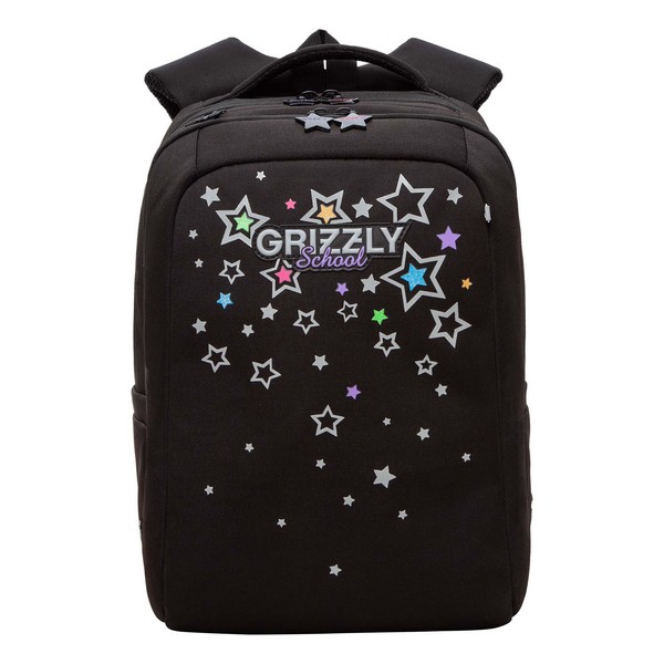 Рюкзак школьный GRIZZLY RG-366-5, 26*39*17 см, 2 отд. звездопад/черный 