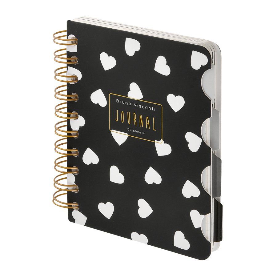 Записная книжка А6 120л. Bruno Visconti. Black&White. СЕРДЕЧКИ, спираль 3-568/13