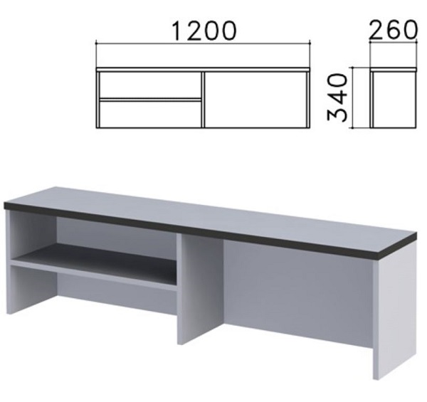 Надстройка для стола 1204*264*346 мм, серый, Монолит НМ37.11