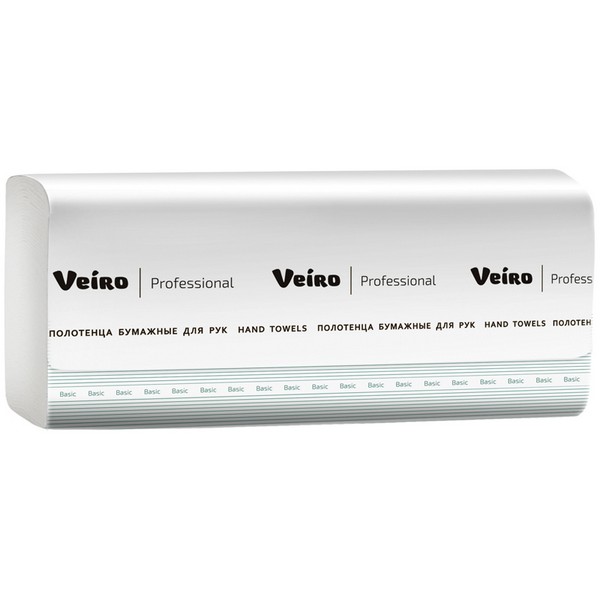 Полотенца бумажные 250л 1-слойные Veiro Professional Basic V-сложение, 21*21,6, цв.натуральный KV104
