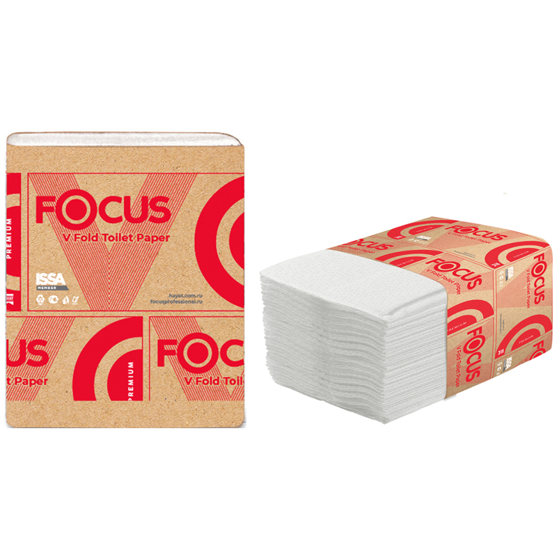 Туалетная бумага 250 лист/пач. 2-слойная Focus Premium (V-сл), 23*10,8 см, листовая, белая