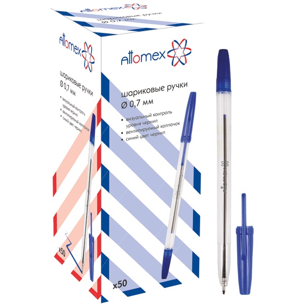 Ручка шариковая Attomex, прозрачный корпус 5073320 синяя
