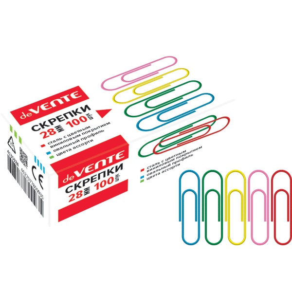 Скрепки 28 мм/100 шт deVENTE 4135324 цветные