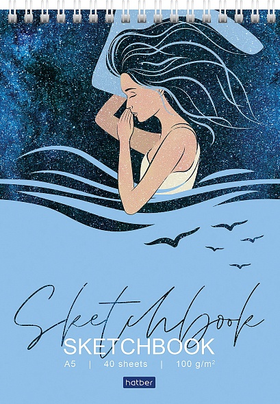 Скетчбук А5 40л. Хатбер SketchBook -Сон Алисы- спираль, с инструкцией для рисования эскизов 40Б5Aгр_28198
