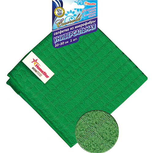 Салфетка д/уборки универсальная из микрофибры 30*30см, зеленая клетка