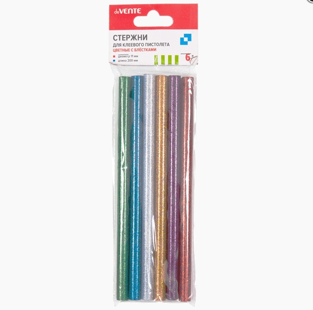 Клеевые стержни deVENTE 4181902 Ø 11 мм, цветные (ассорти) с блестками, 12 шт ( 2 упаковки по 6 шт)