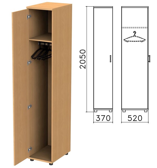 Шкаф для одежды узкий Монолит 374*520*2046 мм, бук, ШМ52.1