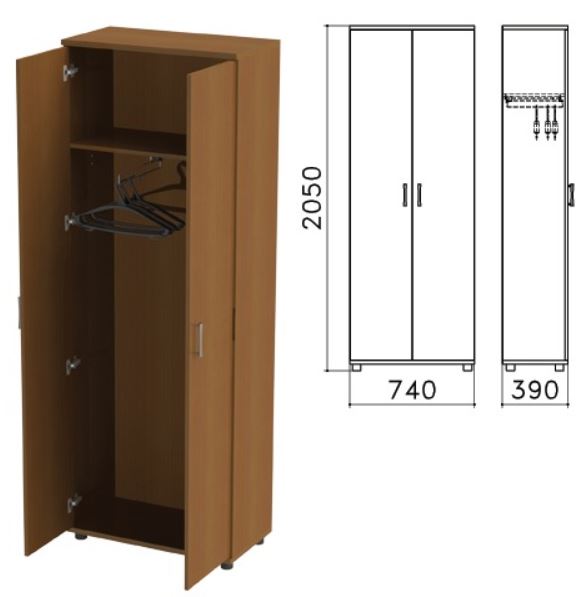 Шкаф для одежды Монолит 744*390*2046 мм, орех, ШМ49.3