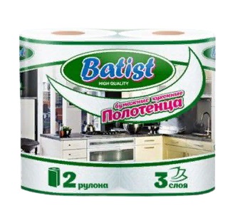 Полотенца бумажные 2 рул. 3-х слойные Batist, белые